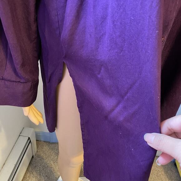 Vintage New Concepts Women’s M-XL 100% Silk Button Up Shirt Purple High Neck - Picture 8 of 10